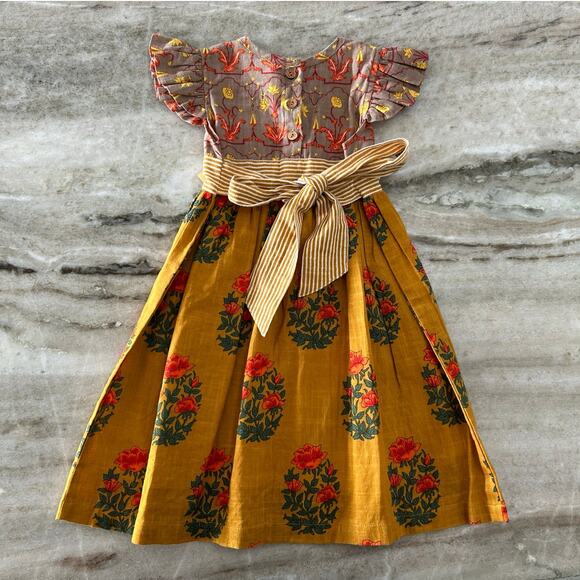 NWT Yo Baby India Hand-Block Print Dress 2T, Boho Floral Ruffle Sleeve - Picture 6 of 10